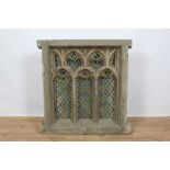 Rare 19th century or earlier carved oak and stained glass window