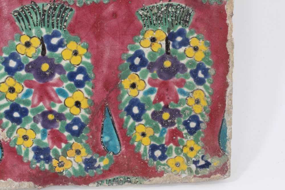 Persian Qajar polychrome painted tile - Image 5 of 6