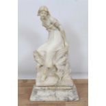 Late 19th Century Continental carved alabaster sculpture of a seated maiden