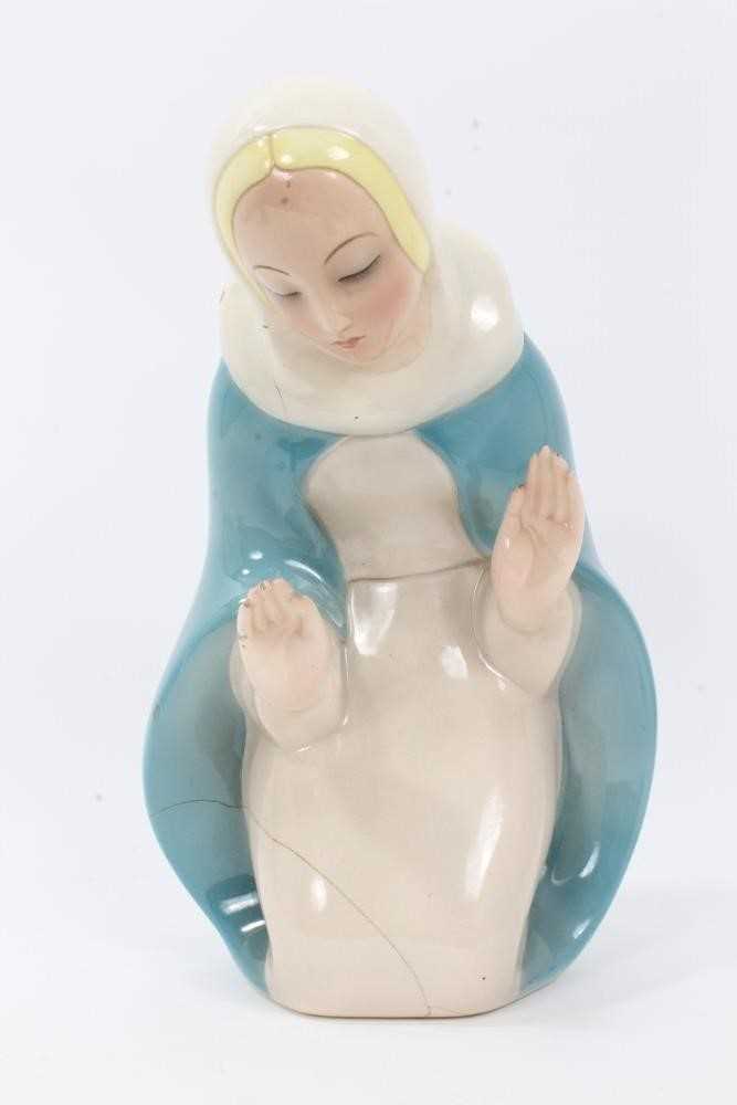 Lenci pottery figure of the Madonna, modelled kneeling with raised hands, marked 'Lenci Made in Ital - Image 5 of 10