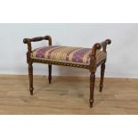 19th century style carved walnut stool with scroll ends
