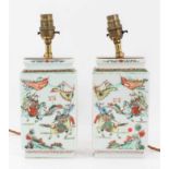 Fine pair of Chinese famille verte vases, of rectangular form, decorated with figural scenes, includ