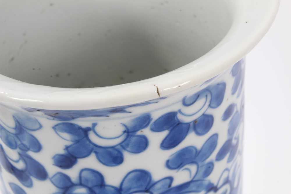 Chinese blue and white porcelain sleeve vase, c.1900, painted with a scrolling foliate pattern, four - Image 7 of 11