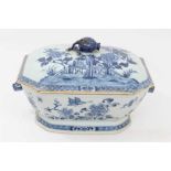 18th century Chinese blue and white export tureen, decorated with flowers and butterflies and rabbit