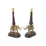 Pair of Empire style marble and gilt metal obelisk table centrepieces with elephant supports