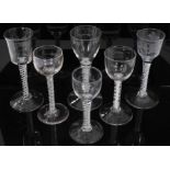 Six assorted Georgian opaque twist wine glasses, between 13cm and 16cm height
