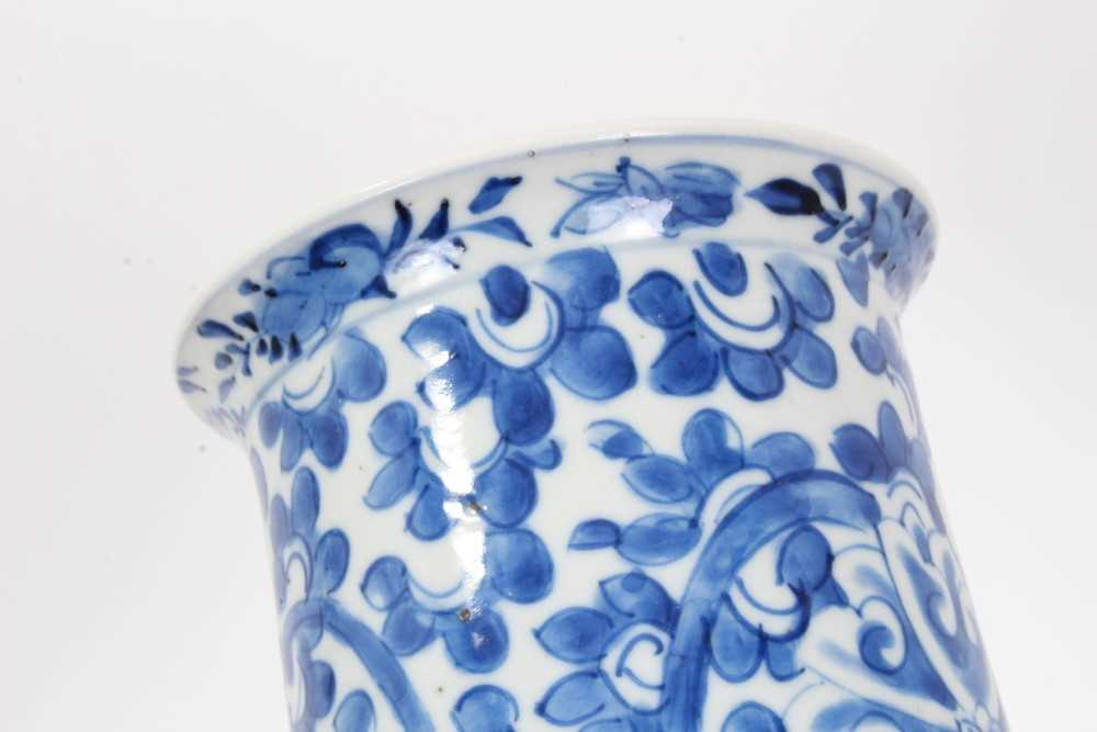 Chinese blue and white porcelain sleeve vase, c.1900, painted with a scrolling foliate pattern, four - Image 8 of 11