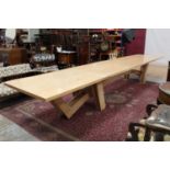 Fine modern design limed oak refectory dining table on cantilever base, made from a North American R