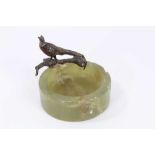 Early 20th century green onyx pin dish mounted with a cold painted bronze model of a pheasant
