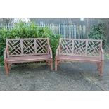 Pair of teak garden benches
