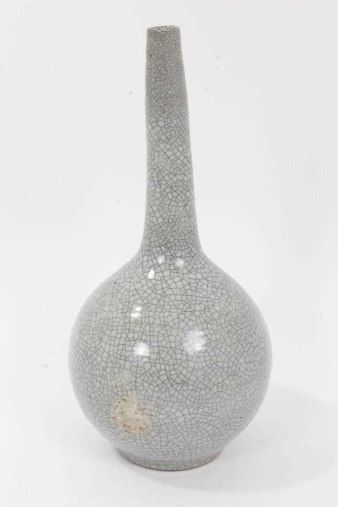 Chinese crackle-glazed bottle vase, of slender form, the glaze a greyish celadon colour, 25cm height - Image 3 of 7