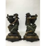 Carrier-Belleuse (1824-1877) - Impressive pair of bronze and patinated bronze figural urns, each mod