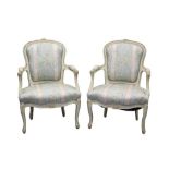 Pair of 19th century French cream painted open armchairs