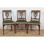 Three early 19th Century Dutch floral marquetry side chairs