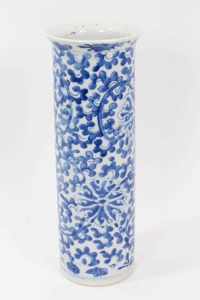 Chinese blue and white porcelain sleeve vase, c.1900, painted with a scrolling foliate pattern, four - Image 4 of 11