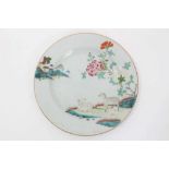 18th century Chinese export famille rose plate, enamelled with a pair of sheep, 22.5cm diameter