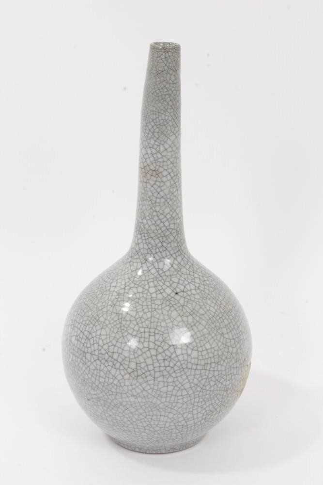 Chinese crackle-glazed bottle vase, of slender form, the glaze a greyish celadon colour, 25cm height - Image 2 of 7