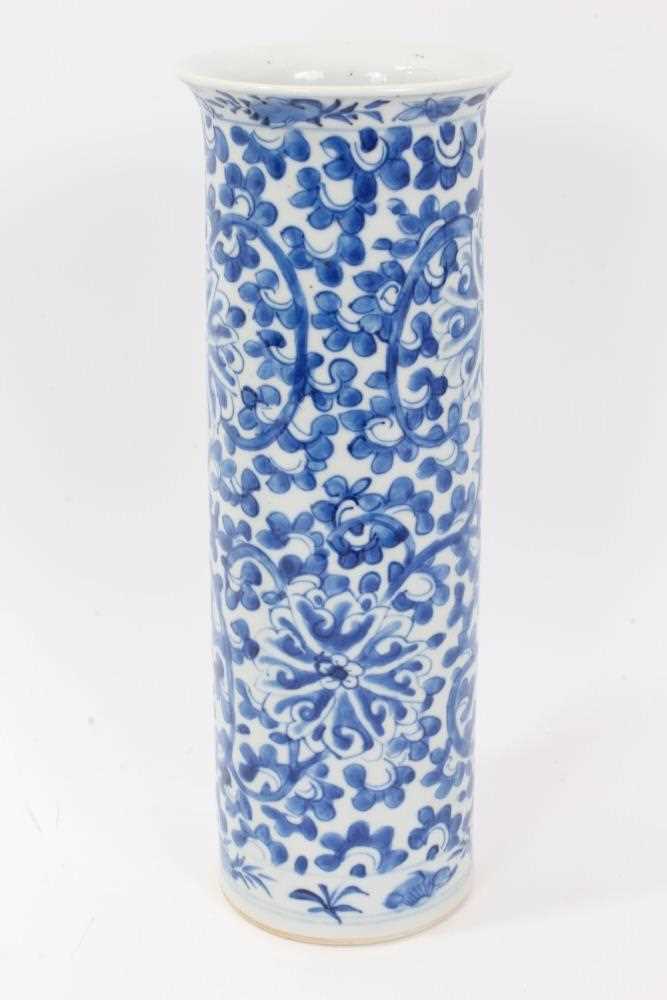 Chinese blue and white porcelain sleeve vase, c.1900, painted with a scrolling foliate pattern, four - Image 2 of 11