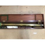 Large Victorian brass telescope in mahogany transit case