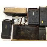 Large quantity of folding film cameras, mostly Kodak, some auto graphic with a boxed Kodak Jiffy and