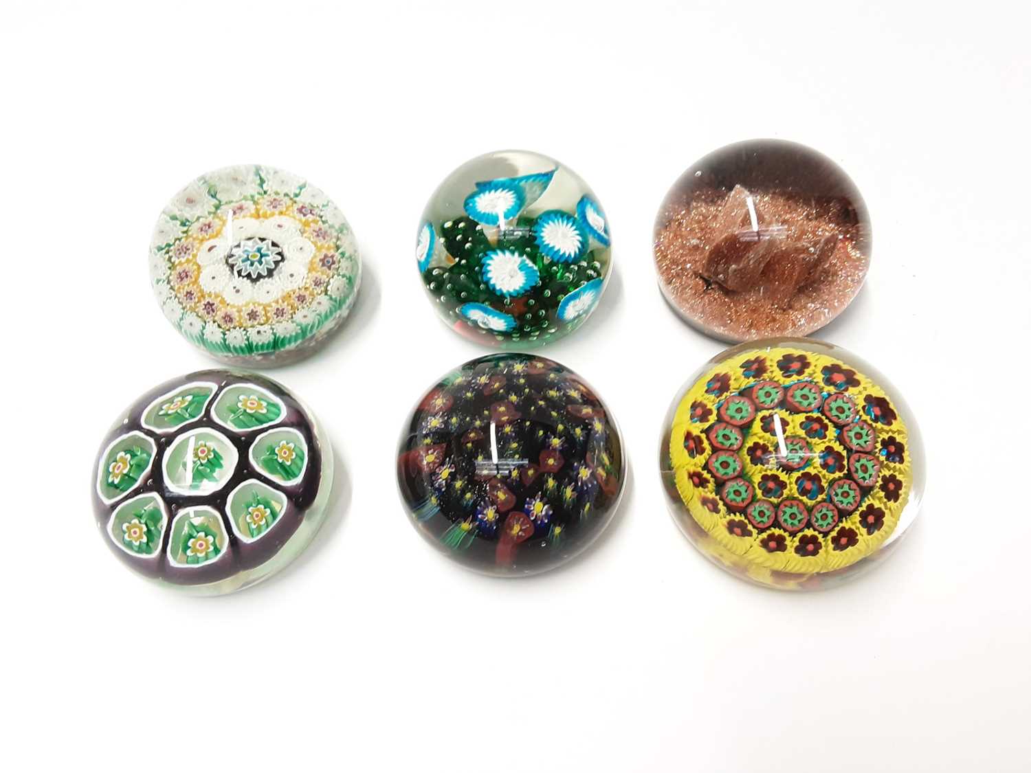 Six various Murano Art Glass Paperweights some with original stickers