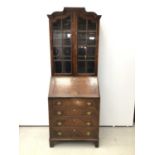 Georgian style walnut crossbanded bureau bookcase