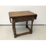 Good quality 17ty century style carved oak drop leaf side table 51cm wide
