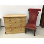 Antique pine chest of drawers, together with a Victorian mahogany prie dieu