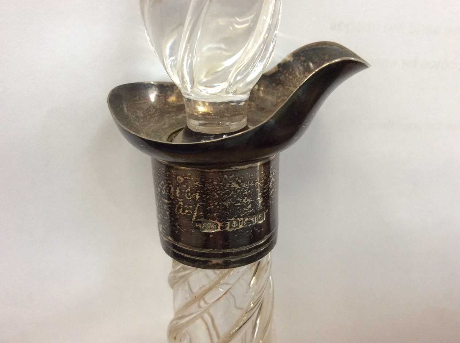 Silver mounted tapered glass spirit decanter, together with a silver gilt mounted glass scent bottle - Image 2 of 7