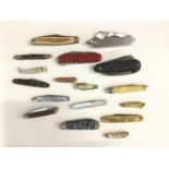 British military issue folding pen knife with chequered grip together with various other penknives (