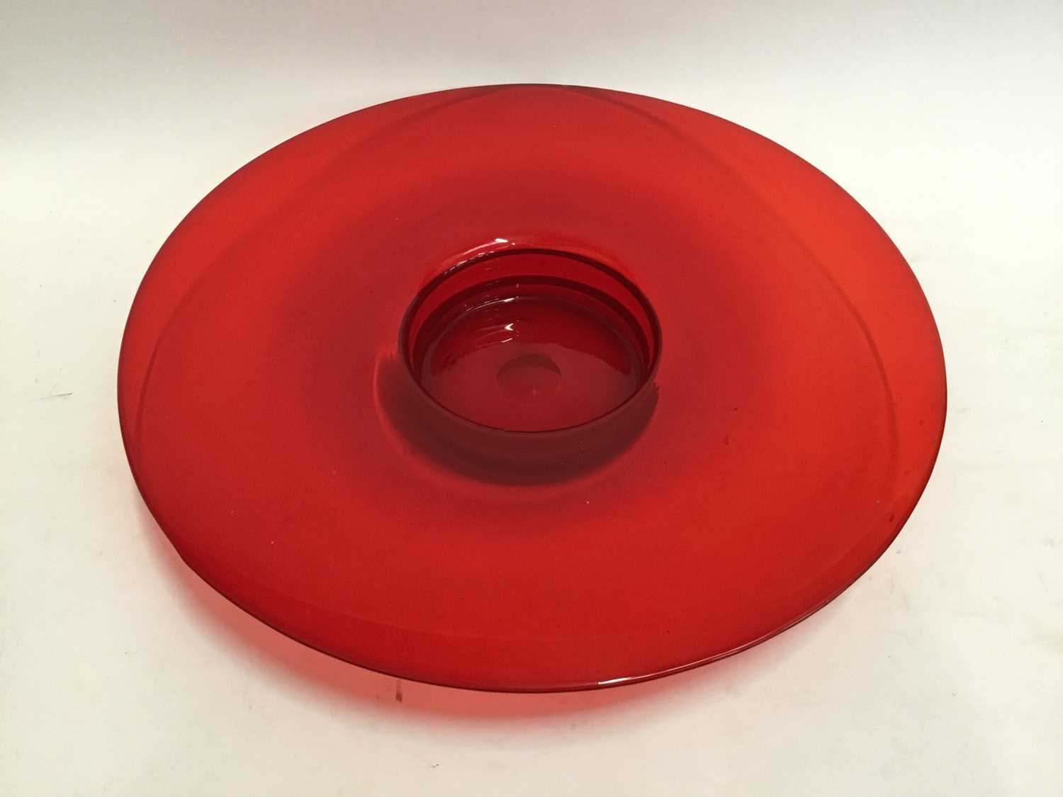 Large red art glass circular bowl, 45cm diameter