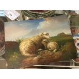 English School oil on board of a Ewe and her lamb