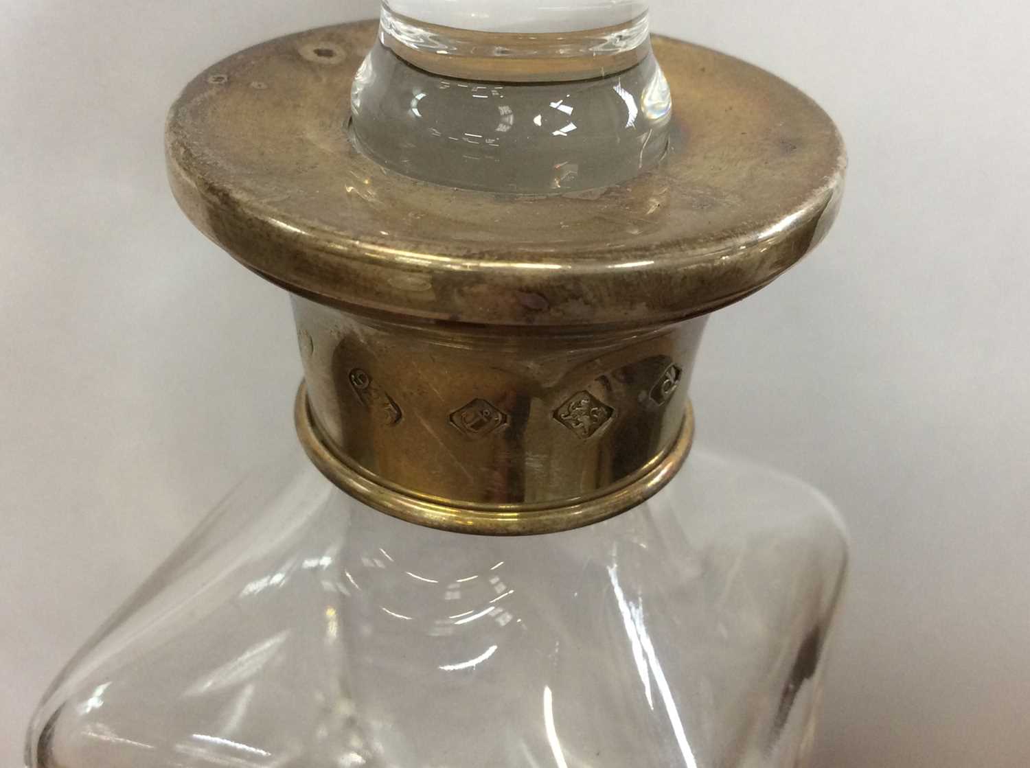 Silver mounted tapered glass spirit decanter, together with a silver gilt mounted glass scent bottle - Image 5 of 7