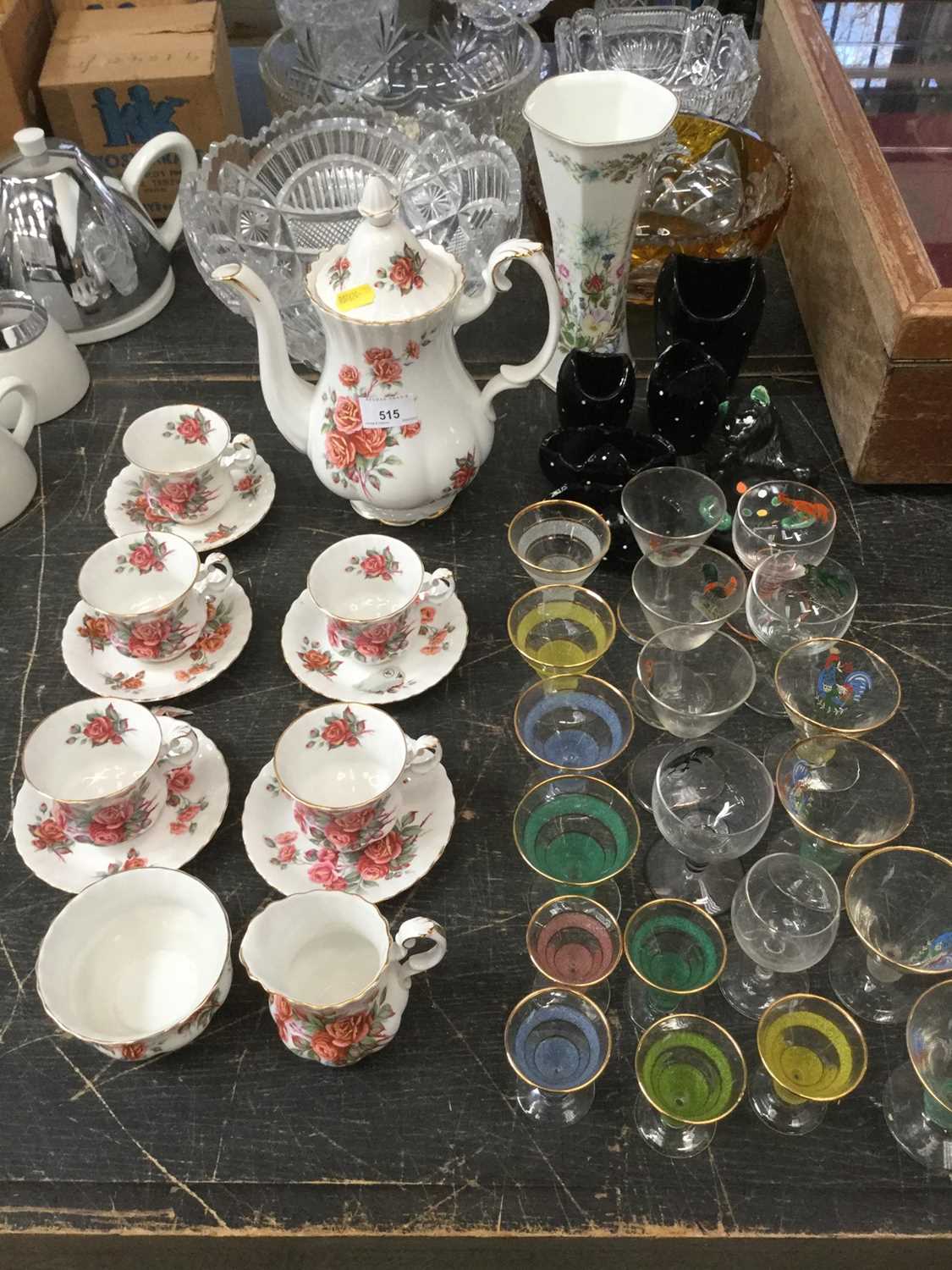 Royal Albert 'Centennial Rose' pattern teaware, together with a group of assorted glassware