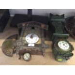 Victorian Rosewood wall bracket with brass inlaid decoration, together with clocks for restoration