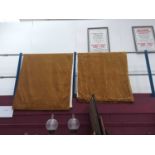 Pair of gold velvet interlined curtains, 230cm x 190cm approximately