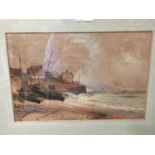 Victorian watercolour study of a boats by the shore