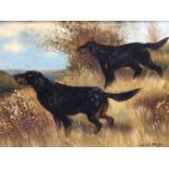W.G. Kleyn, oil on baord, A country scene with two setters, signed, in gilt frame, 16 x 23cm