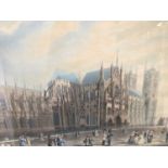 Pair of 19th century hand coloured engravings - Westminster Abbey and Saint Paul's Cathedral, publis