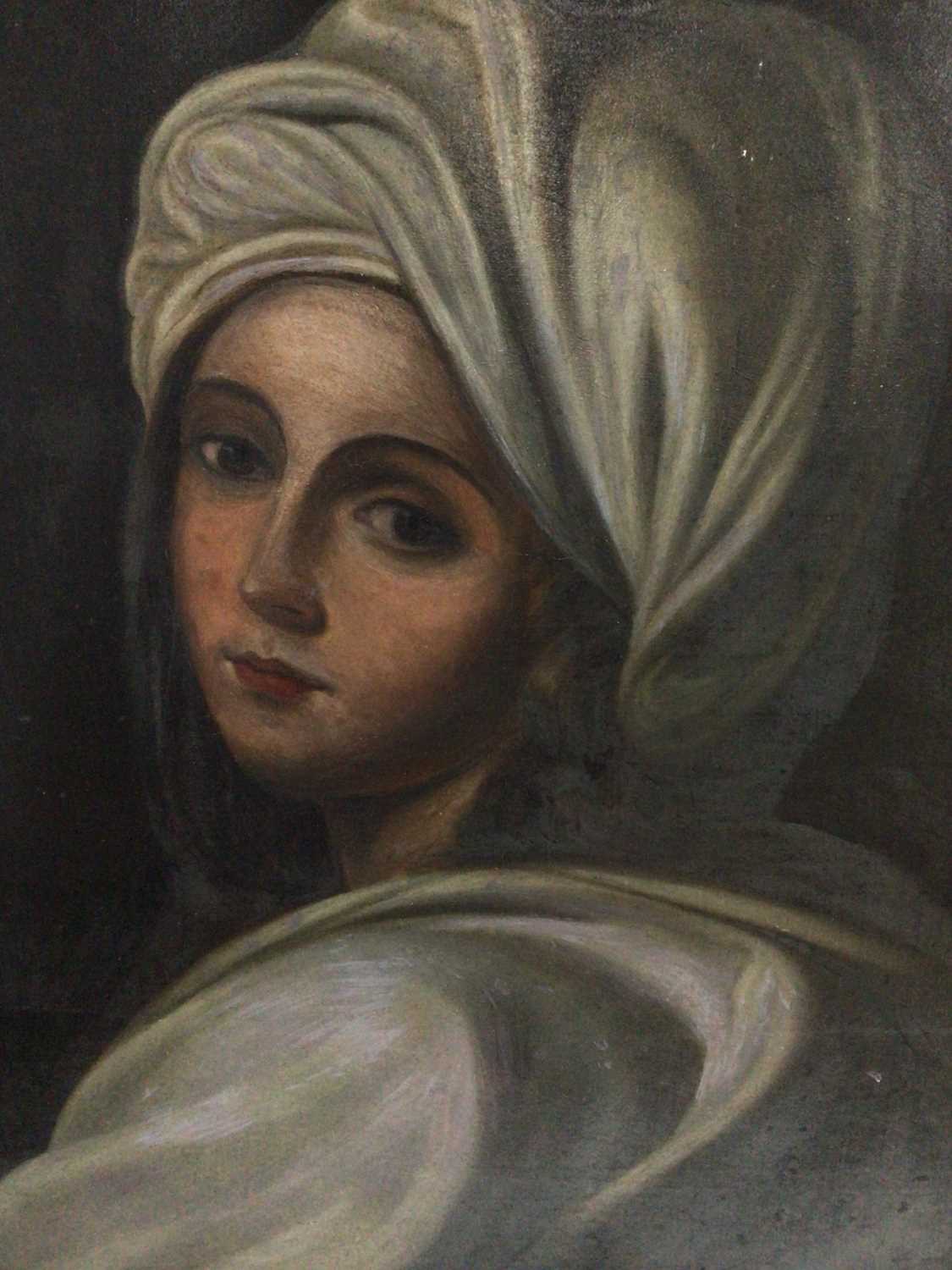 After Guido Reni, oil on canvas laid on board - portrait of Beatrice Cenci, 49cm x 39cm, in gilt fra