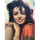 Andre David, A beautiful Gypsy girl holding a tambourine, oil on canvas, signed, in gilt frame, 45 x