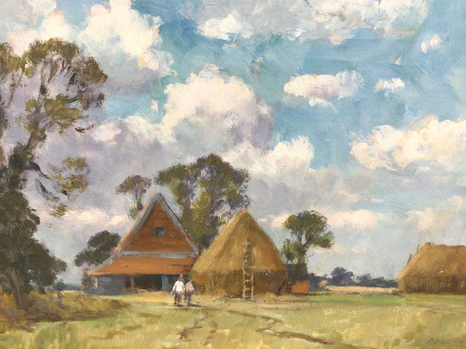 Russell Palmer, 20th century, oil on board - A Norfolk Farm, signed, 37cm x 50cm, framed