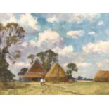 Russell Palmer, 20th century, oil on board - A Norfolk Farm, signed, 37cm x 50cm, framed