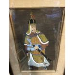 Japanese school, oil on cloth - Samurai warrior, signed, glazed frame