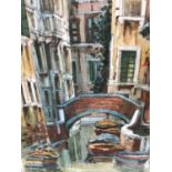 Saverio De Bello (b.1951), watercolour - Venetian Canal