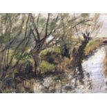 Audrey Ashton oil - Romney Marsh Dyke, label verso, framed, 42cm x 60cm Exhibited: Royal Academy 19