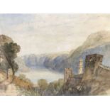 Andrew Hunt (1796-1861) watercolour - View on the Rhine