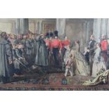 Large Victorian print after John Gilbert depicting Queen Victoria inspecting wounded Coldstream Guar