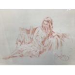 Gordon King (b.1939) print - a reclining female nude, signed, 39cm x 50cm, in glazed gilt frame