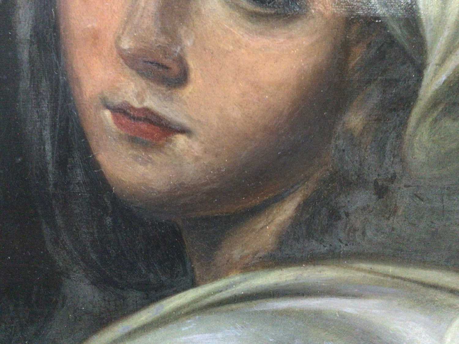 After Guido Reni, oil on canvas laid on board - portrait of Beatrice Cenci, 49cm x 39cm, in gilt fra - Image 5 of 6